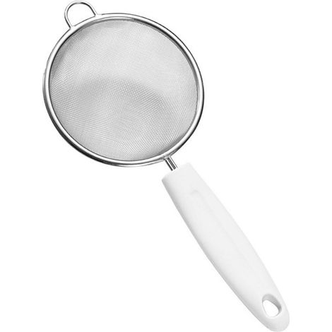 Écumoire fine en acier inoxydable, passoire alimentaire à mailles fines, outil de cuisine pour filtrer l'huile et écumer la graisse et la mousse (grand format). (1/5)