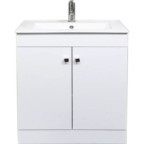 Meuble Salle de Bains avec vasque/lavabo LOOK 80 Blanc à poser avec plan céramique. (1/5)