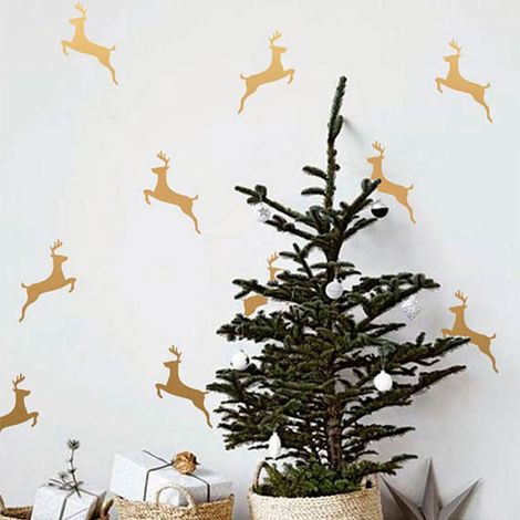 Lot de 14 stickers muraux mignons en forme de faon (dorés) pour chambre d'enfant ou décoration intérieure à faire soi-même. (1/5)