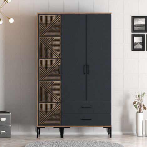 Kleiderschrank Kumual PT Walnuss Anthrazit Melamin 120x47,5x201,4 (1/5)
