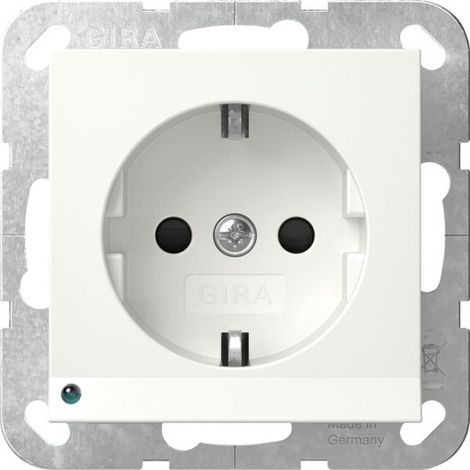 GIRA 417003 SCHUKO-STECKDOSE 16 A 250 V MIT LED-ORIENTIERUNGSLEUCHTE UND SHUTTER SYSTEM 55, REINWEISS GLÄNZEND