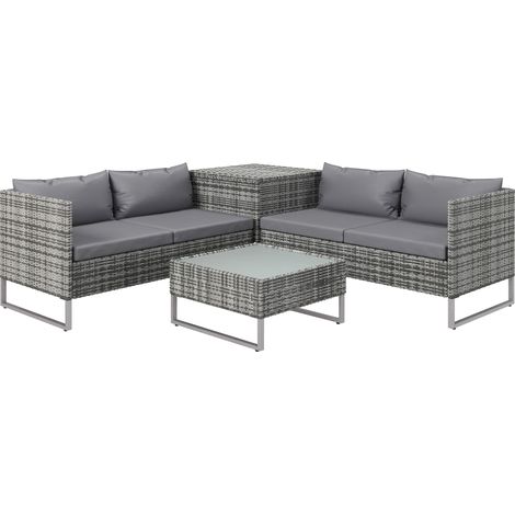 GagaEnsemble salon de jardin d'angle 4 places coussins déhoussables table basse coffre rangement acier époxy résine tressée (1/5)