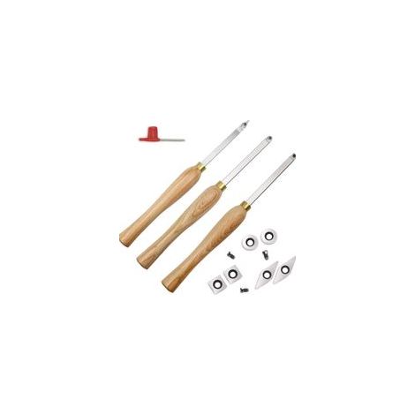 Set di 3 utensili per tornitura del legno con frese rotonde e quadrate in carburo di diamante - Crezuo