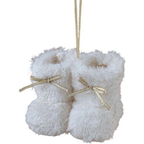 Decorazioni da appendere a forma di stivale di Babbo Natale in peluche - Bianco