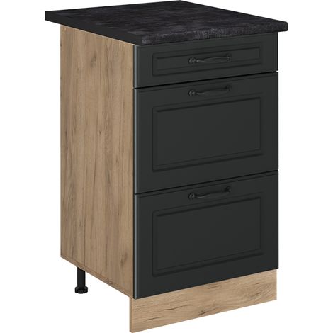 Mobiletto base per cucina R-Line, Antracite country/Rovere dorato, 50 cm piano di lavoro Antracite, Vicco (1/5)