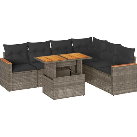 vidaXL Set Divani da Giardino 7pz con Cuscini Grigio Polyrattan Acacia (1/5)
