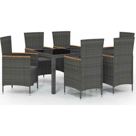 Maison Exclusive - Set da Giardino 7 pz con Cuscini in Polyrattan Nero e Grigio (1/5)