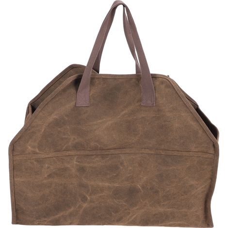 Sac à bûches en toile, résistant et facile à transporter, avec poignées, pour le transport de bois et autres accessoires de poêle à bois. Parfait pour le camping et autres activités de plein air. (1/5)