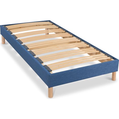 BELLECOUR LITERIE Sommier à lattes en bois LUMIERE 90x200 cm Coloris Bleu marine Livré en kit (1/3)