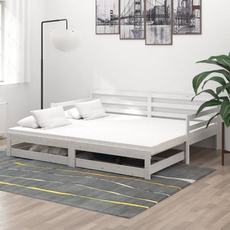 FIMEI Lit coulissant 2x(90x200) cm Blanc Bois de pin massif (1/5)