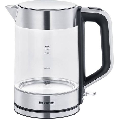 [NEUWERTIG] B-Ware Severin Wasserkocher Teekocher Glas Edelstahl schwarz 2200W 1,7l kabelgebunden (1/2)