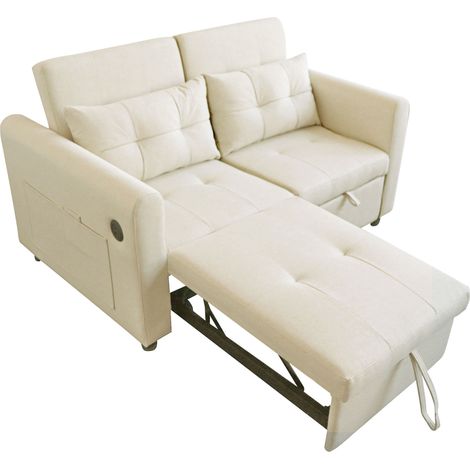 Sofá cama convertible de 2 plazas beige con respaldo reclinable USB y bolsillos HOMVRA (1/5)
