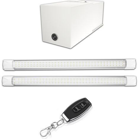 Kit éclairage sans fil garage box cave sous sol - 2 réglettes led - 1 Batterie - 1 Télécommande porte clé - Gamme CONFORT - 2200 lumens (1/5)