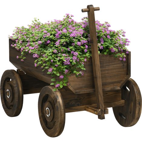 Potager surélevé en forme de chariot en bois, peinture ignifuge, mobile, résistant aux intempéries, marron (1/5)
