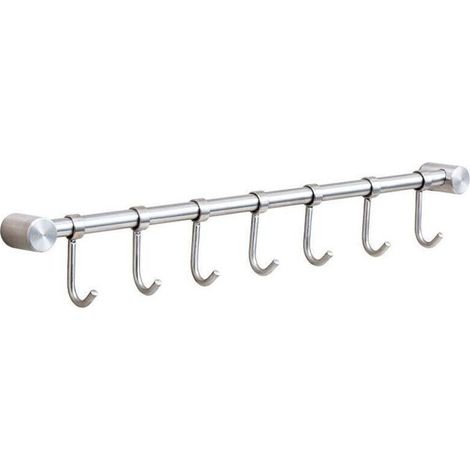 Küchenutensilien- und Handtuchhalter aus Edelstahl mit abnehmbarer 40 cm Wandhalterung – 7 Haken, gebürstete Oberfläche (7 Haken) – Crezuo