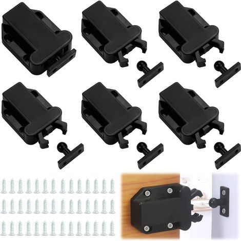 Juego de 6 pestillos de apertura por presión con 36 tornillos para muebles  Pestillo de liberación táctil, pestillo de presión para puertas de armarios, pestillos para armarios, pestillos táctiles par (1/5)