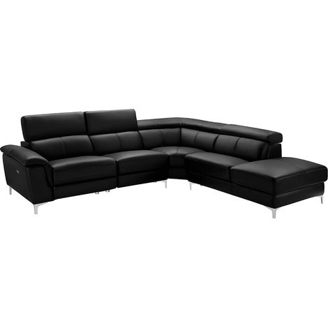 Canapé d'angle relax électrique en cuir SITIA - Noir - Angle droit (1/5)
