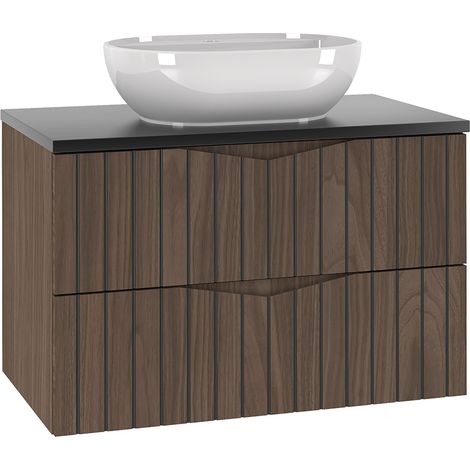 Waschtisch 80cm Siena mit 2 Schubladen, Holzoptik und Schwarz