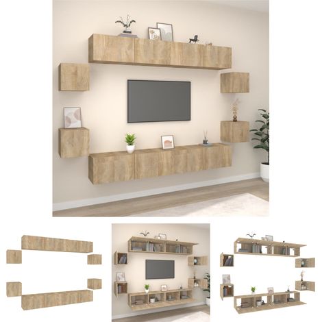 Wandmontage - vidaXL 8-tlg. TV-Schrank-Set Sonoma-Eiche Holzwerkstoff - Holzwerkstoff (1/5)