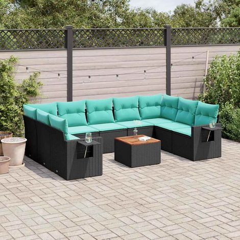 Teenpull – 10-teiliges Gartensofa-Set mit Kissen, schwarzes Polyrattan (1/5)