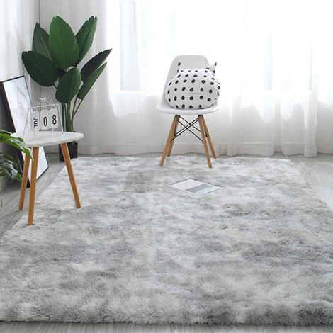 Teppich Rund Flauschig Rutschfest 200 x 200 cm Quadratisch Grau Weiß (1/5)