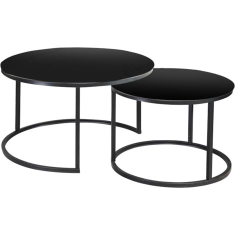 Table gigogne ronde verre et métal noir (x2) Onda (1/5)