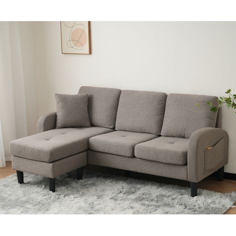 Canapé d'angle avec méridienne - 3 places - tissu en coton et lin - Gris anthracite (1/5)
