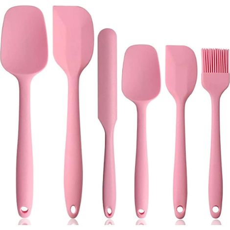 6 raclettes en silicone, résistantes à la chaleur jusqu'à 500 °F, sans BPA, avec noyau métallique, antiadhésives et design intégré sans soudure, utilisées pour la cuisson au four et en cuisine (rose) (1/4)
