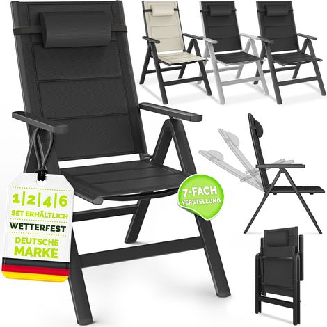 tillvex Gartenstuhl Premium 2 Stück Silber klappbar aus Aluminium Hochlehner mit Armlehnen Klappstuhl verstellbar Klappsessel Balkon Garten Terrasse