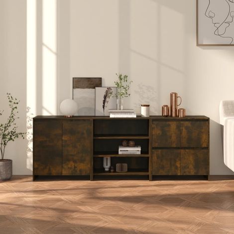 vidaXL Credenze 3 pz Rovere Fumo in Legno Multistrato (1/5)