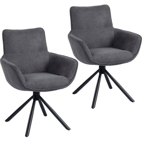 Lot de 2 Chaises de Salle à Manger Pivotantes 360° Fauteuil en Tissu Aspect Velours avec Accoudoirs Gris Foncé Pieds Noirs (1/4)