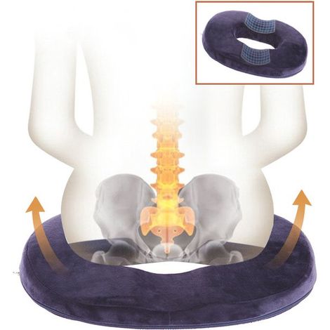Coussin orthopédique ComfortPlus en mousse à mémoire de forme en forme de beignet - Utilisation polyvalente pour chaise, fauteuil roulant et voiture - Housse lavable et antidérapante - Bleu marine (1/5)