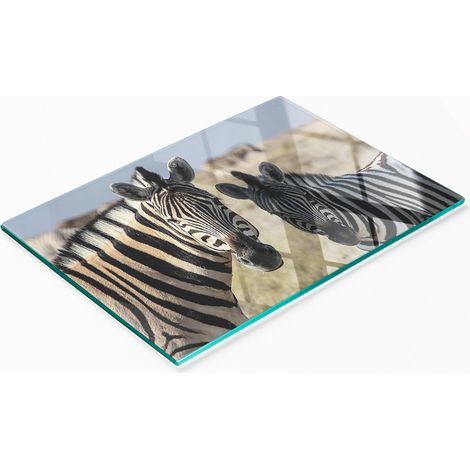 Robuste und stilvolle Glas-Küchenplatte mit zwei Zebra-Mustern, 80 x 52 cm (1/5)