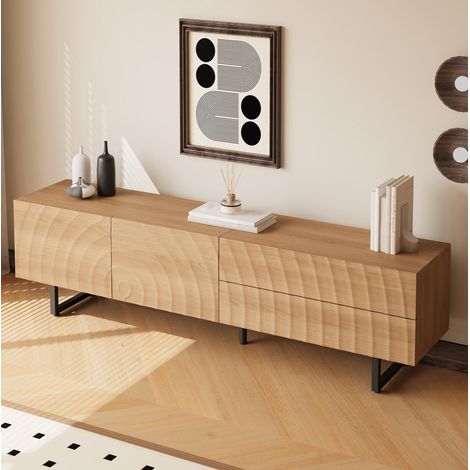 Meuble TV 180 x 38 x 51,5 cm avec 2 portes et 2 tiroirs, coloris naturel DESVIAE (1/5)