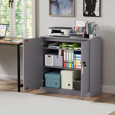 H.J WeDoo Armoire De Classement, Armoire Verrouillable Meuble De Bureau, Armoire De Rangement Réglable en Hauteur pour Bureau, Home-Office, Salon, Cuisine, avec Serrure et 2 Clés, 87×37×87 Cm, Gris