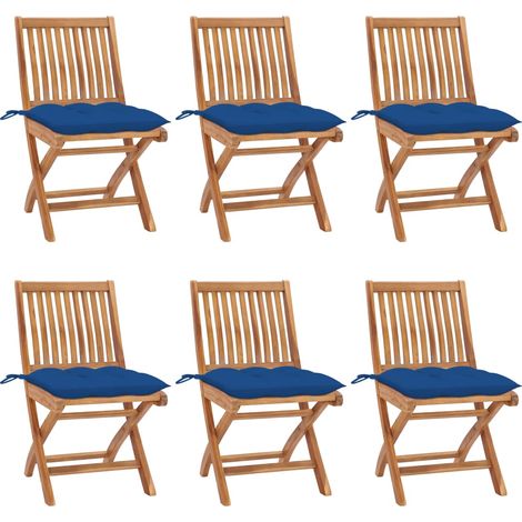Teenpull – Klappbare Gartenstühle mit Kissen 6 Stk. Massivholz Teak (1/5)