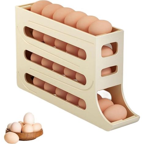 TuseRxln Porte-œufs - Boîte à œufs - 4 modèles empilables avec mécanisme de roulement pour œufs frais - 1 pièce - Blanc (1/5)