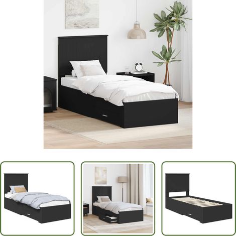 vidaXL Bois d'ingénierie - Cadre de lit Noir et argent 70 x 190 cm Bois d'ingénierie (1/5)
