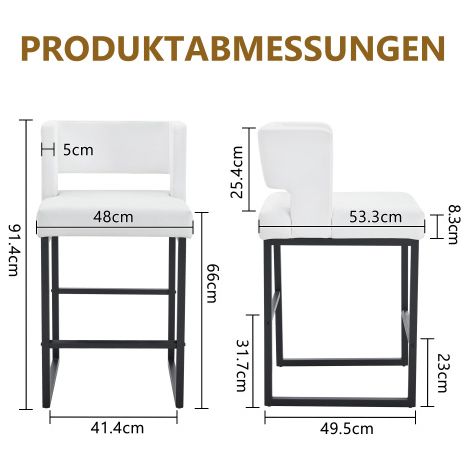 Un lot de deux chaises blanches, caractérisées par un design carré et moderne associé à des pieds en métal noir — légères, confortables et méticuleusement conçues pour répondre à vos divers besoins.