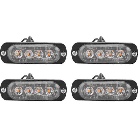 Lot de 4 feux stroboscopiques de dépannage à 4 LED ambre 12V/24V, clignotant orange pour calandre (1/4)