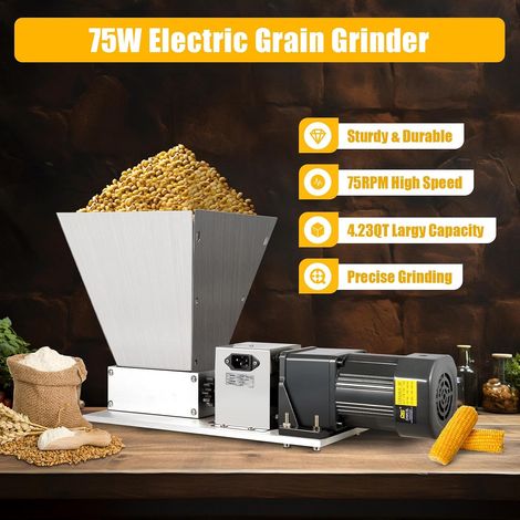 Moulin à Grains Électrique, Broyeur à Épices Commercial, Moulin à Farine Sec et Humide, Réglable en Épaisseur, en Acier Inoxydable, Concasseur à Grains pour Blé Maïs Riz Soja Brassage (1/5)