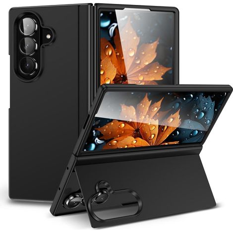 Galaxy Z Fold 7 Hülle mit Ständer, Schutzhülle PC Kratzfest Schwarz
