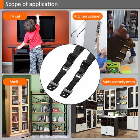 Kippsicherungsbänder für Möbel und Fernseher, verstellbar, robust, strapazierfähig, zur Wandmontage (1/5)