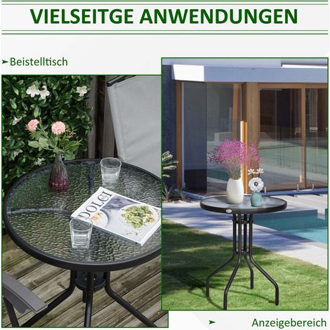 Table de jardin rond Ø60 cm, table de balcon en métal avec plateau en verre trempé 5 mm, table de terrasse noire, H70 cm (1/5)