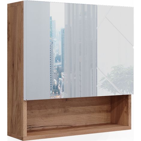 Badspiegelschrank Irma, Weiß Hochglanz/Goldkraft Eiche, 54 x 55 cm, Vicco