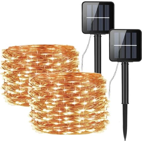 Set of 2 solar string lights, 10m, 100 LEDs, IP65 waterproof, for outdoor party or garden lighting
