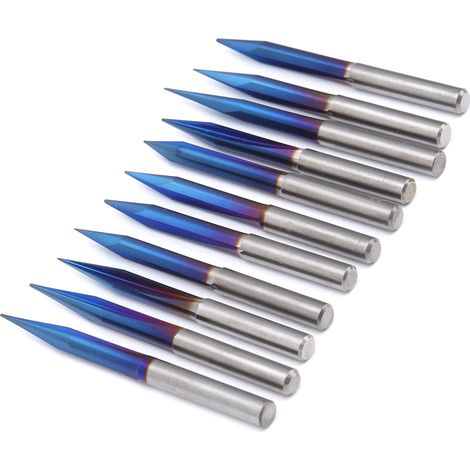 11 Stück 4 mm/0,2 Zoll 2-schneidige gerade V-Gravierfräser aus Wolframstahl mit Spiegelglanz, multifunktional (1/5)