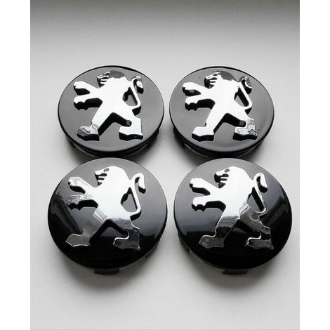 Crea – Capuchons centraux de roue en alliage noir Peugeot – Lot de 4 – Moyeu 60mm pour modèles 106 107 206 207 306 307 – Plastique ABS haute brillance