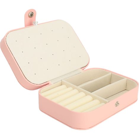Boîte à bijoux de voyage, mini boîte de rangement portable à double couche en cuir PU, organisateur de bijoux pour boucles d'oreilles, bagues, colliers et bracelets (1/5)