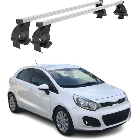 OMAC Dachträger Querträger Stahl für Kia Rio III Schrägheck 2011-2017 – Abschließbar – City-Crash-getestet – DIN 75302:2019 – ISO/PAS 11154:2006 – Max. 50 kg Silber (1/5)